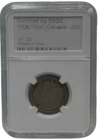 1936 25 CENT “DOT” CANADA – VF 30 - GRADED