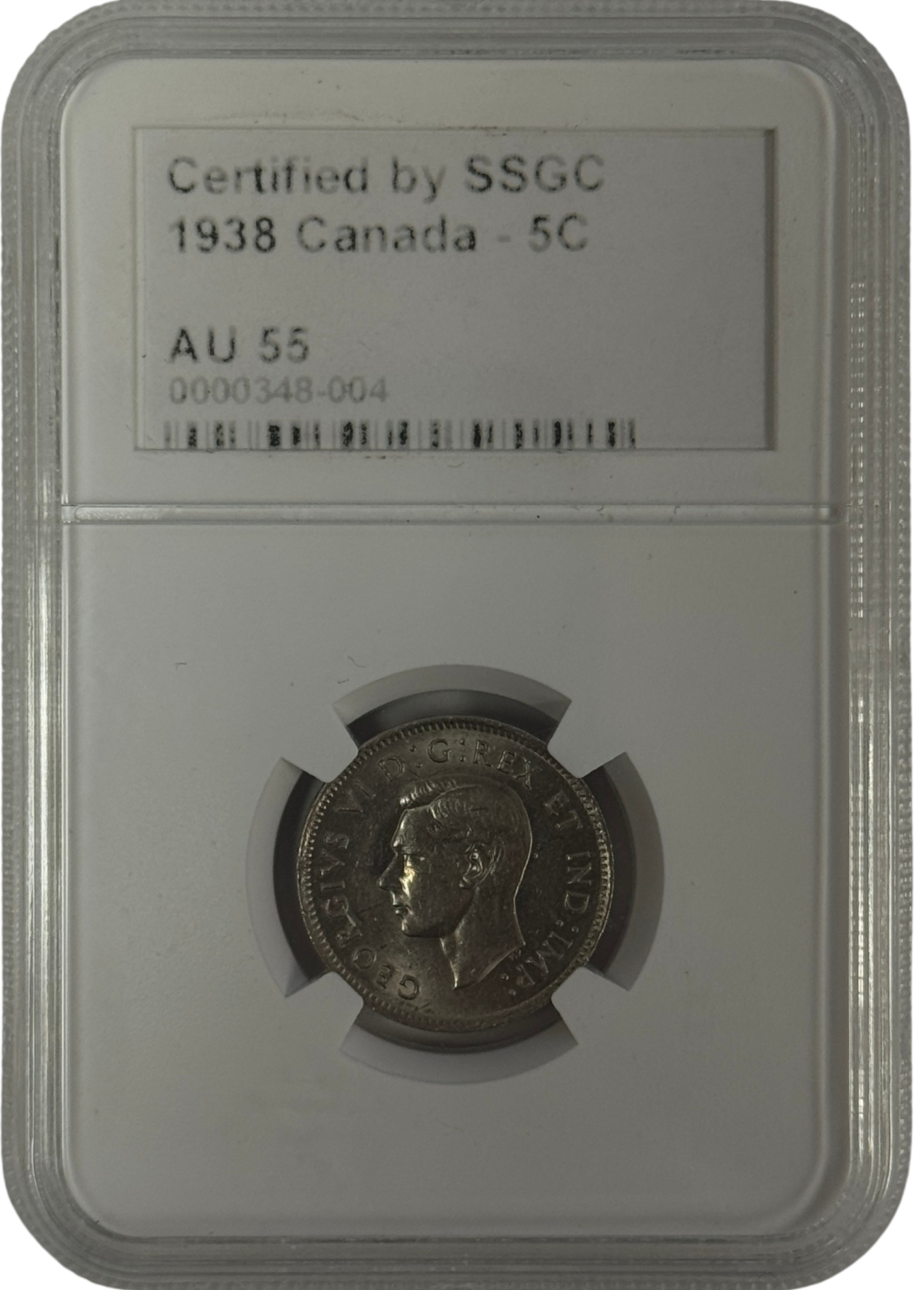 1938 5 CENT CANADA – AU 55 – GRADED (348-004)
