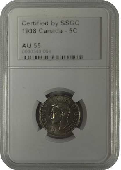 1938 5 CENT CANADA – AU 55 – GRADED (348-004)