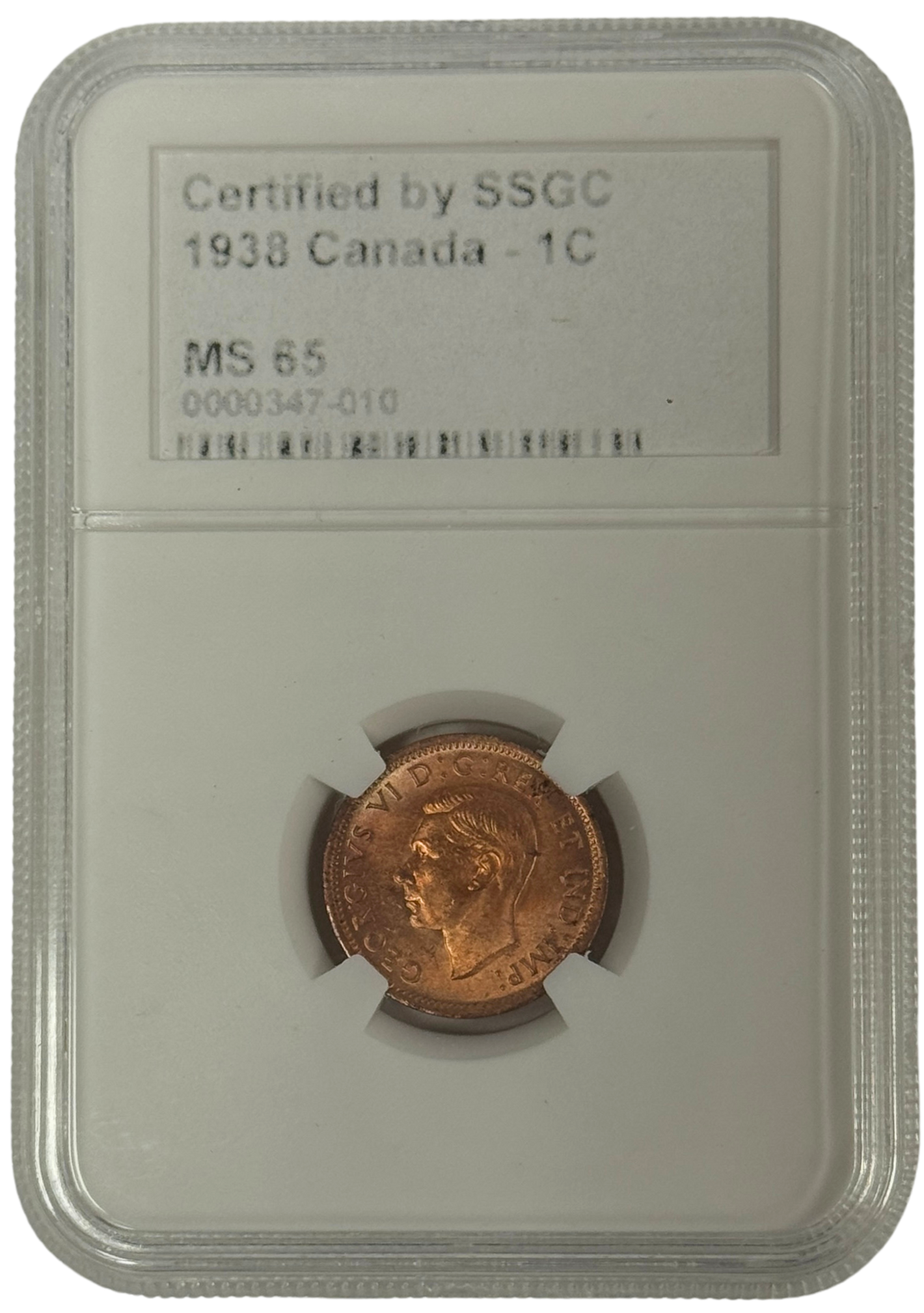 1938 1 CENT CANADA – MS 65 – GRADED (347-010)