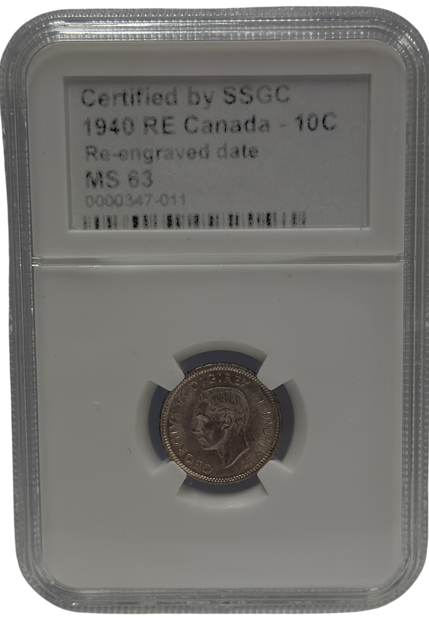 1940 10 CENT CANADA RE – RE-ENGRAVED DATE – MS 63 – GRADED (347-011)