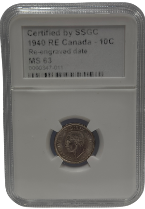 1940 10 CENT CANADA RE – RE-ENGRAVED DATE – MS 63 – GRADED (347-011)