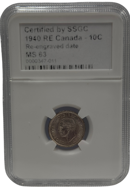 1940 10 CENT CANADA RE – RE-ENGRAVED DATE – MS 63 – GRADED (347-011)