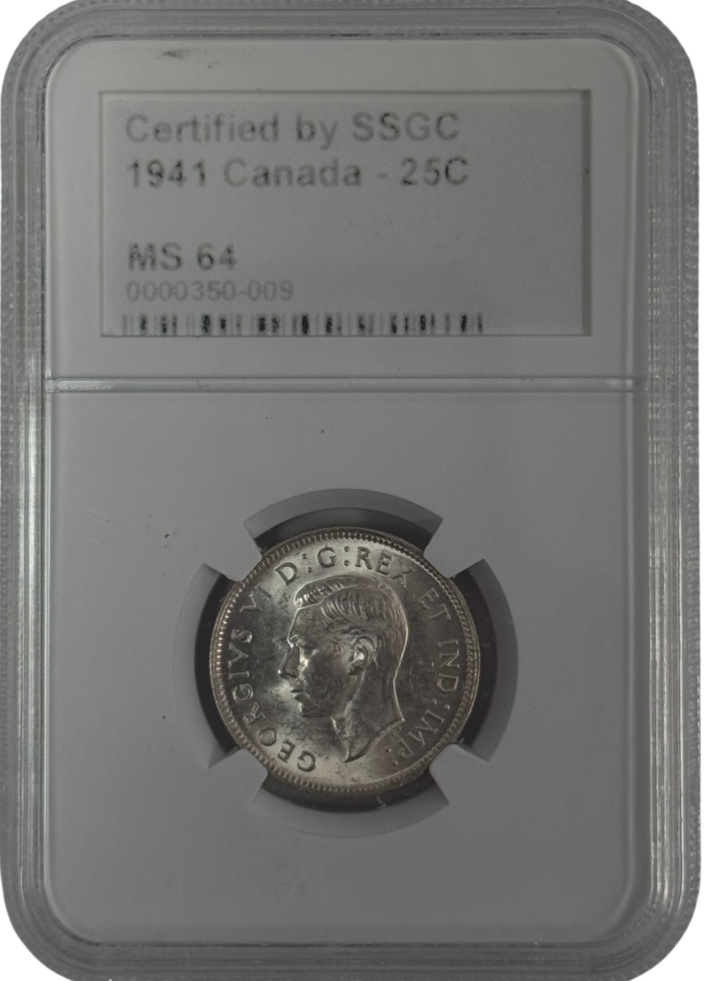 1941 25 CENT CANADA – MS 64 – GRADED (350-009)