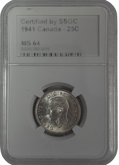 1941 25 CENT CANADA – MS 64 – GRADED (350-009)