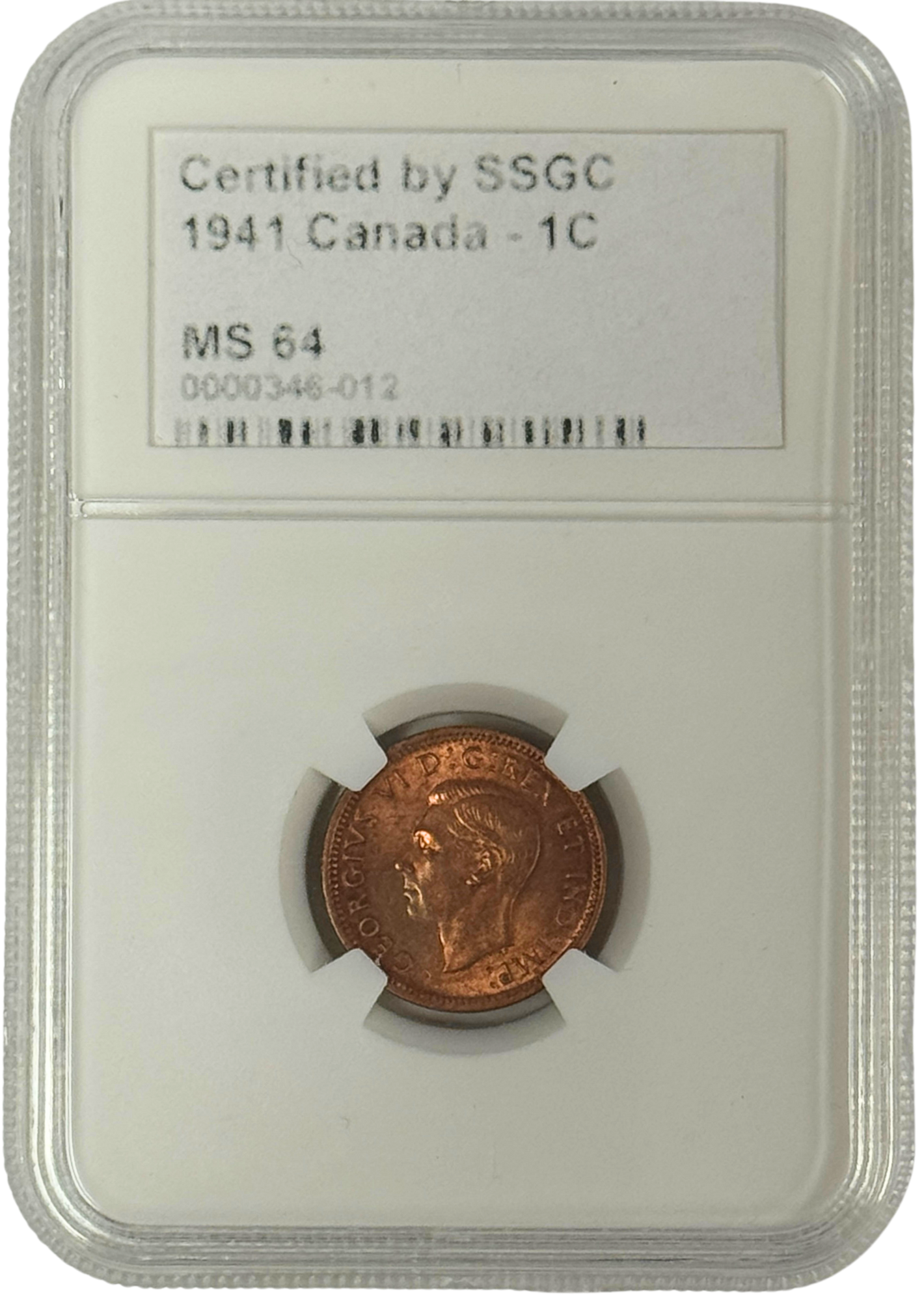 1941 1 CENT CANADA – MS 64 – GRADED (346-012)