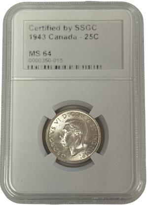 1943 25 CENT CANADA – MS 64 – GRADED (350-015)