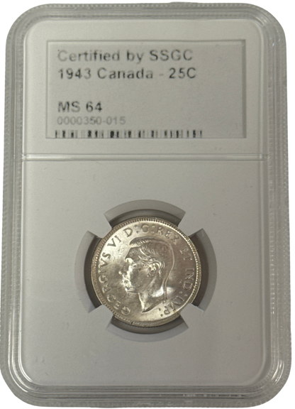 1943 25 CENT CANADA – MS 64 – GRADED (350-015)