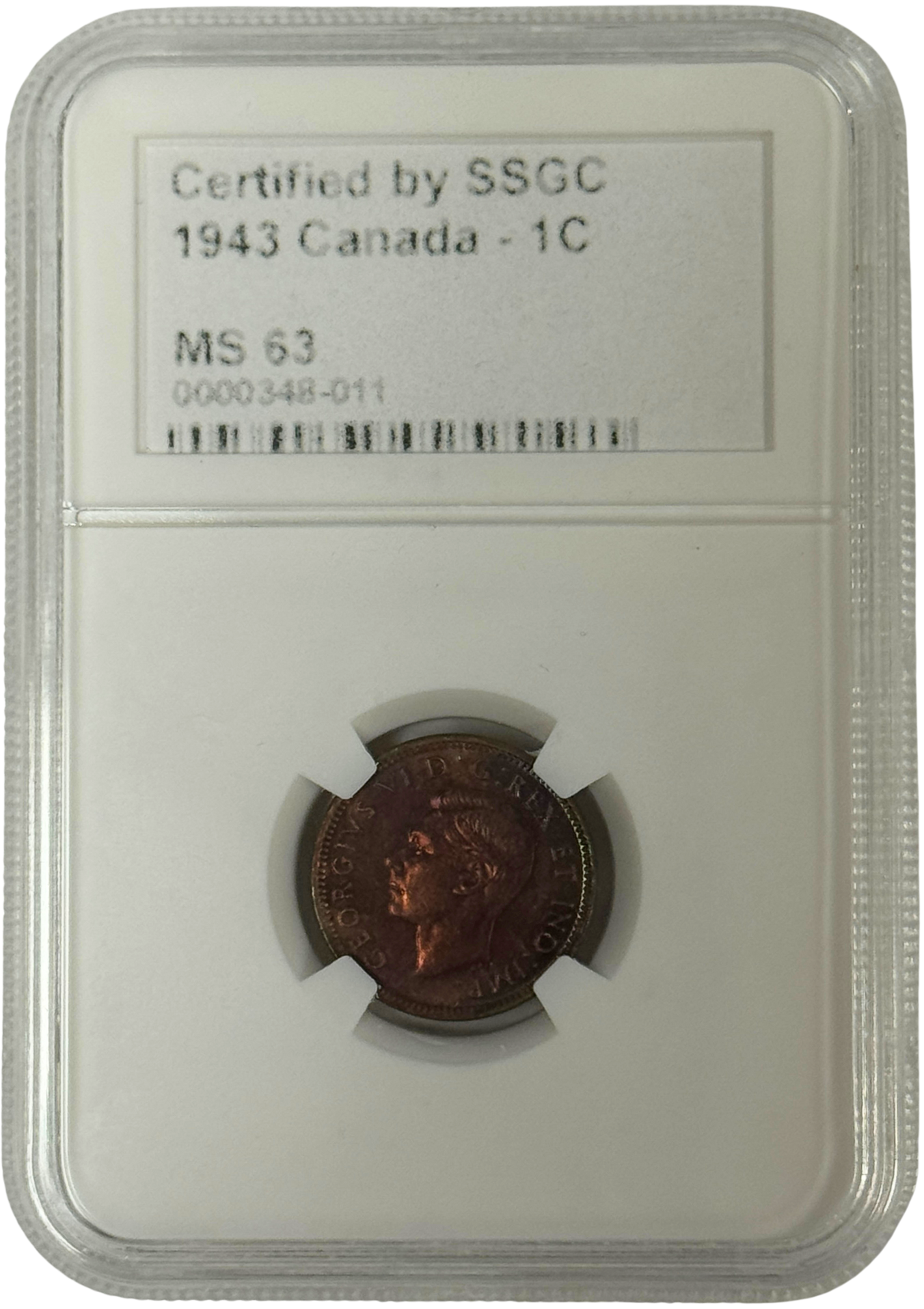 1943 1 CENT CANADA – MS 63 – GRADED (348-011)