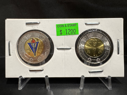 2020 75TH ANNIVERSARY OF THE END OF THE SECOND WORLD WAR IN CARDBOARD 2X2 COLOUR/NO COLOUR TOONIE (2 PACK)
