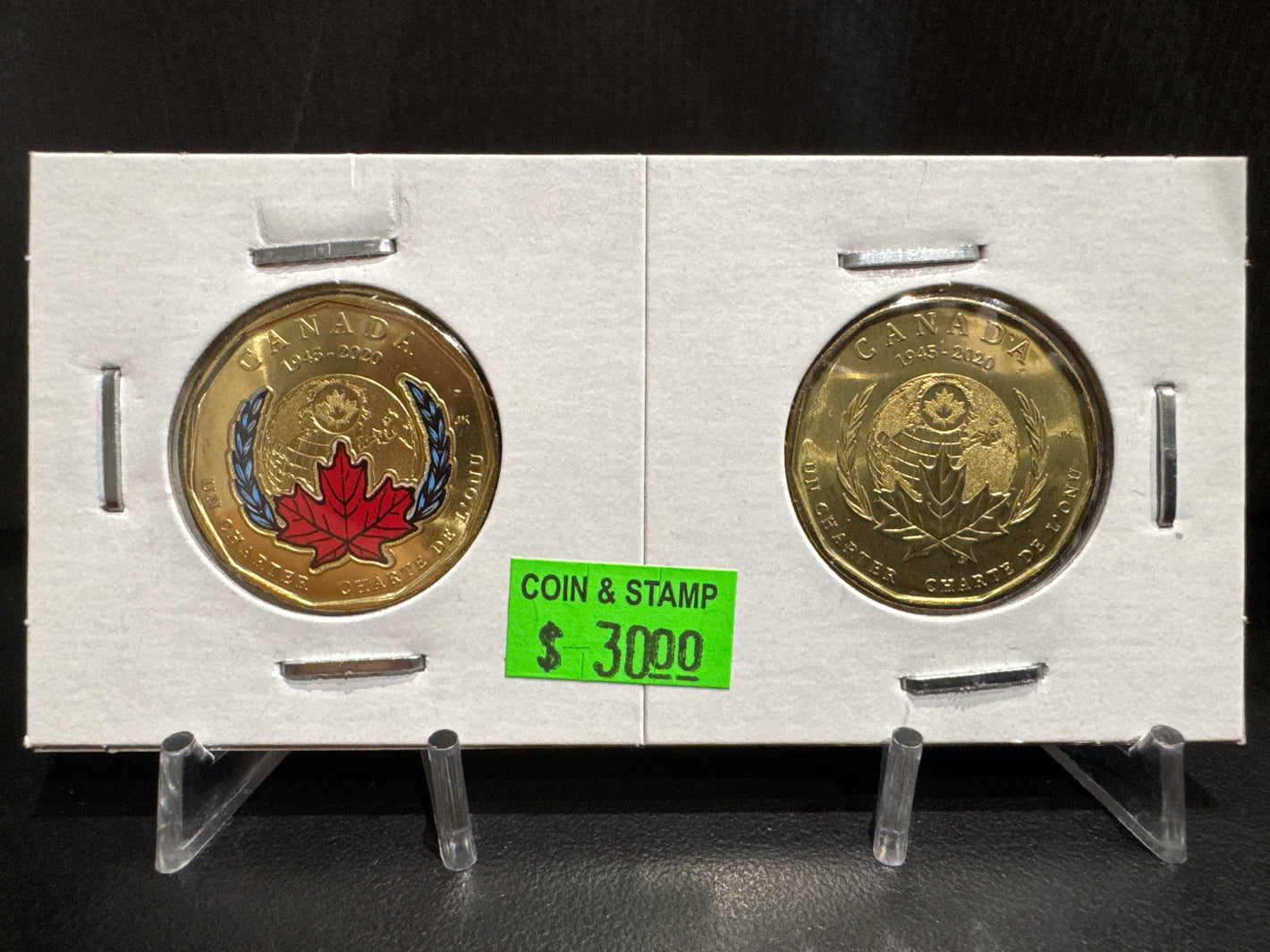 2020 THE SIGNING OF THE UNITED NATIONS CHARTER IN CARDBOARD 2X2 COLOUR/NO COLOUR LOONIE (2 PACK)