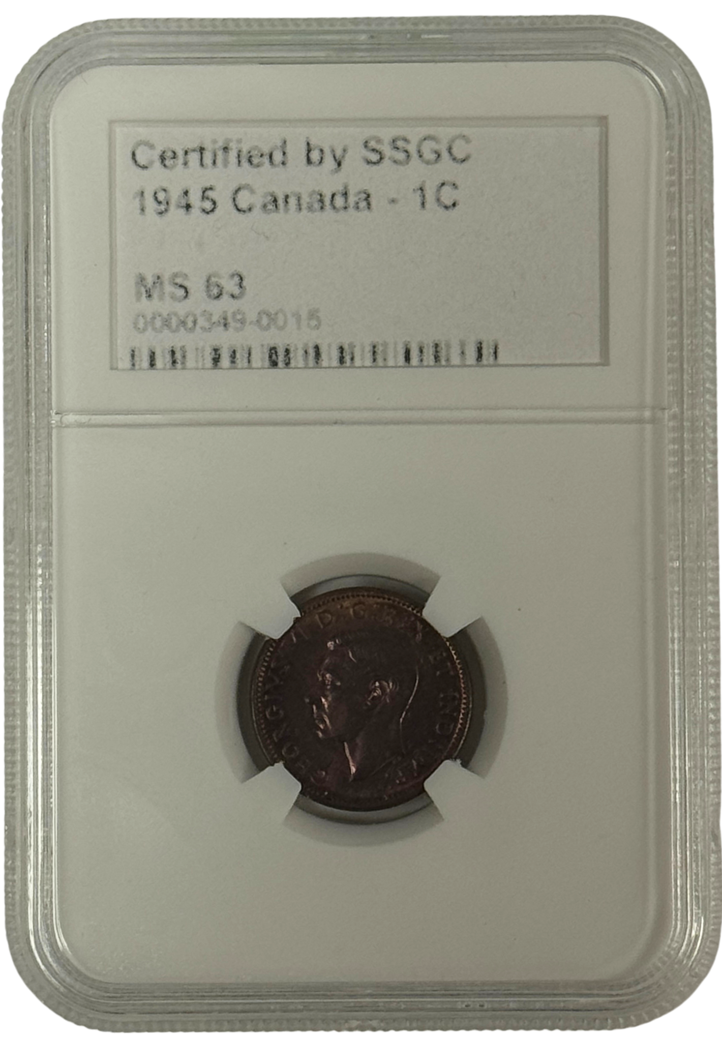 1945 1 CENT CANADA – MS 63 – GRADED (349-015)
