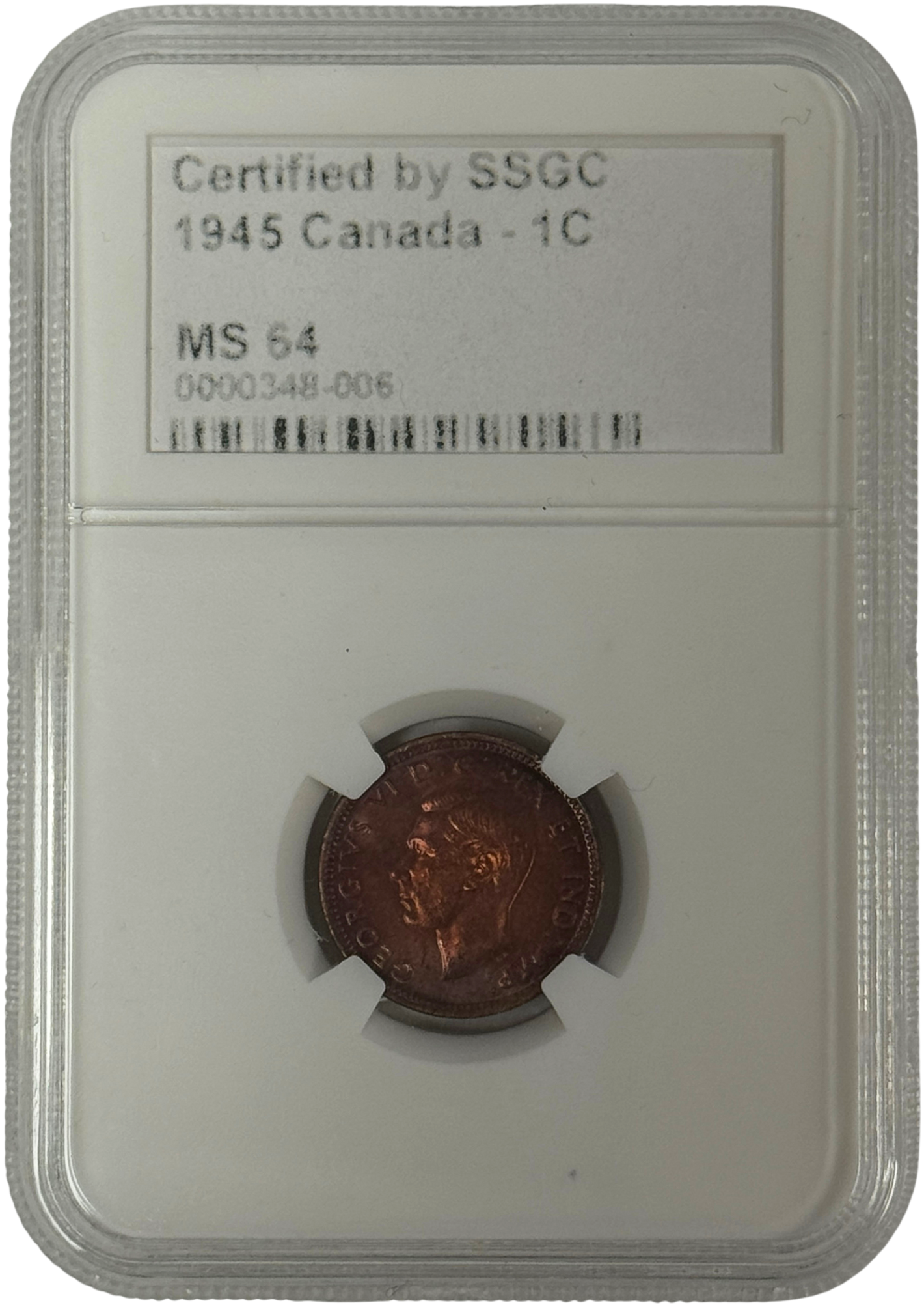 1945 1 CENT CANADA – MS 64 – GRADED (348-006)