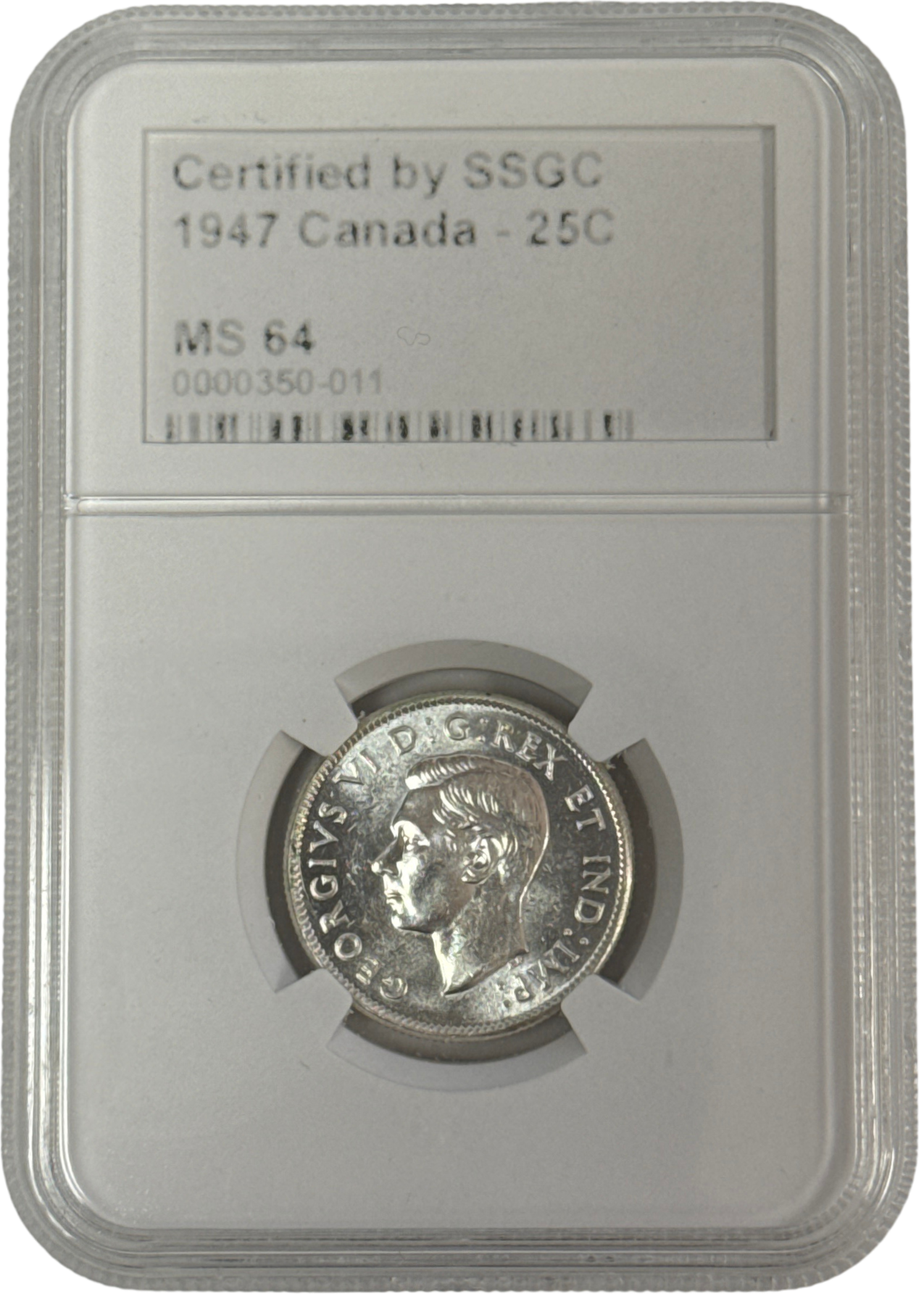 1947 25 CENT CANADA – MS 64 – GRADED (350-011)
