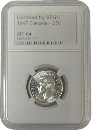 1947 25 CENT CANADA – MS 64 – GRADED (350-011)