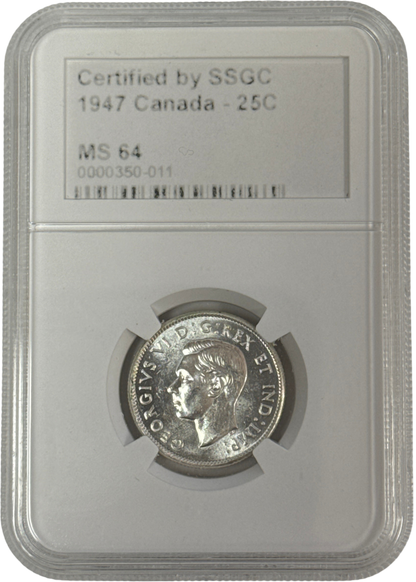 1947 25 CENT CANADA – MS 64 – GRADED (350-011)