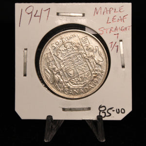 1947 CANADA CIRCULATION 50-CENT MAPLE LEAF STRAIGHT 7 7/7