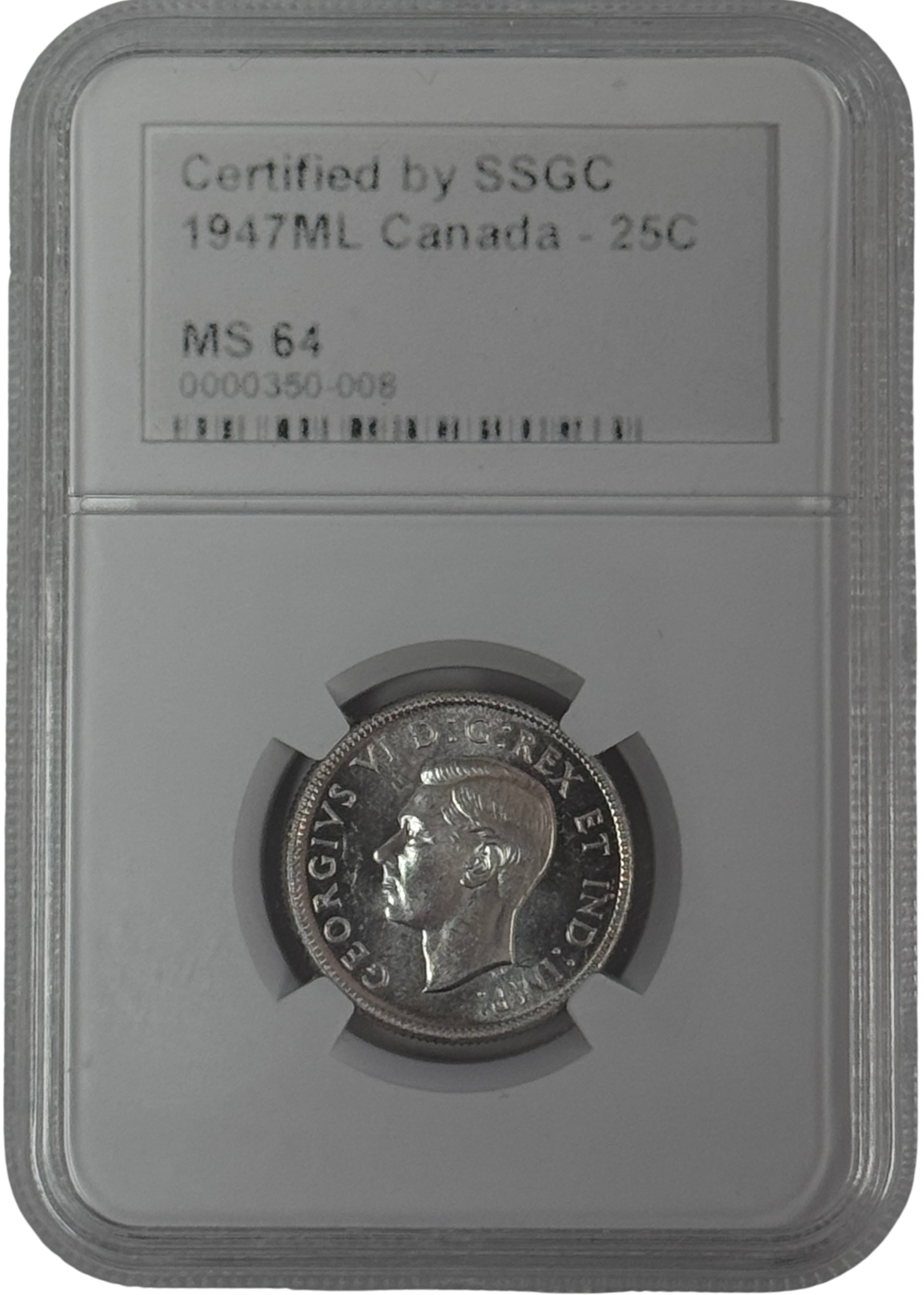 1947ML 25 CENT CANADA – MS 64 – GRADED (350-008)