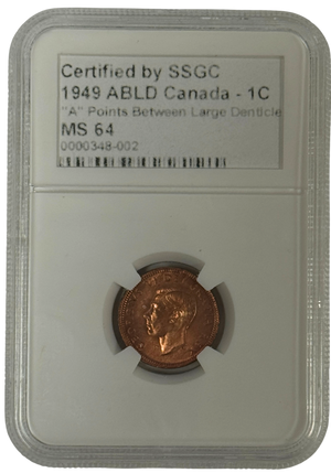 1949 1 CENT CANADA ABLD “A” POINTS BETWEEN LARGE DENTICLE – MS 64 – GRADED (348-002)