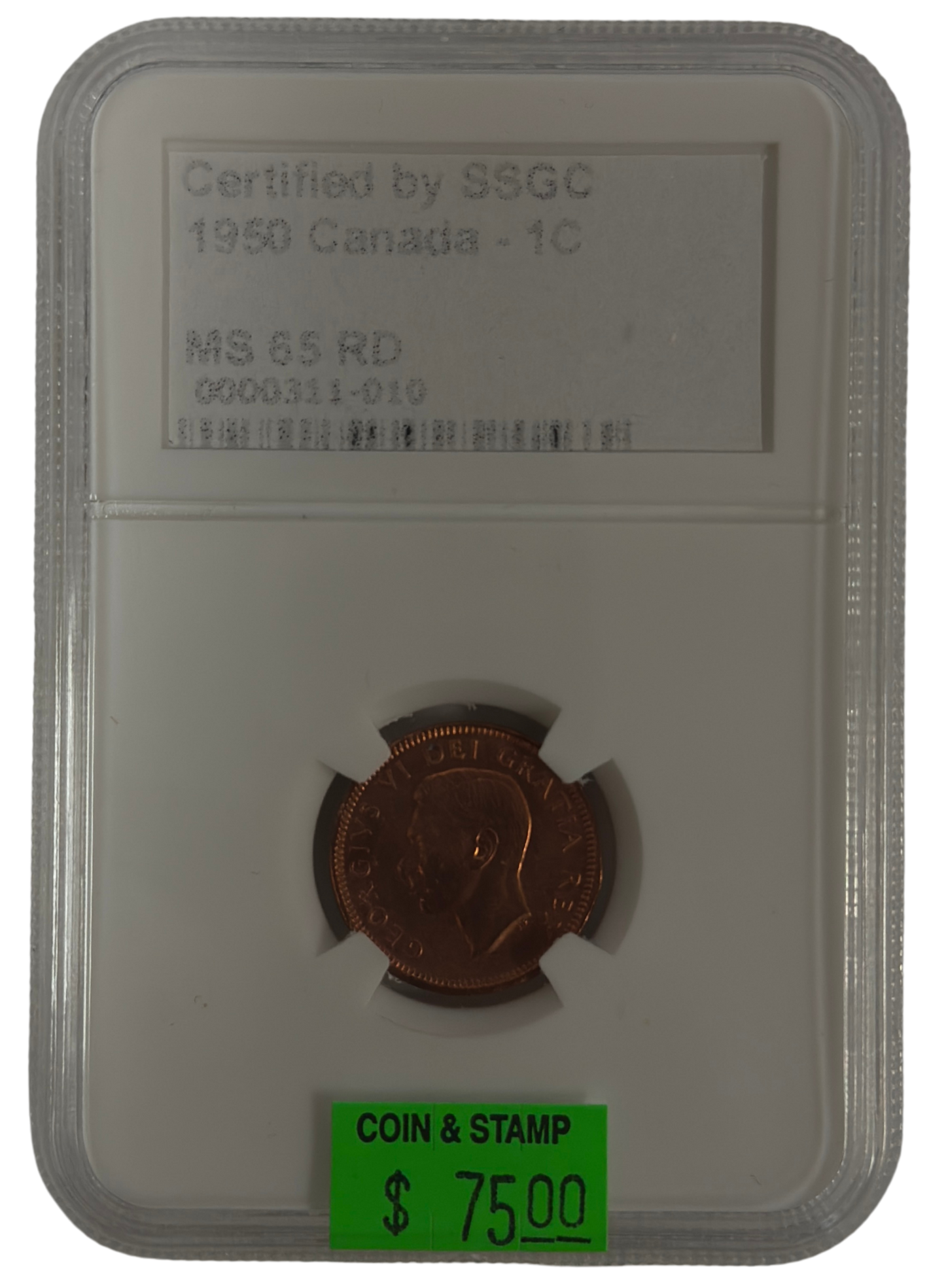 1950 1 CENT CANADA – MS 65 RD – GRADED