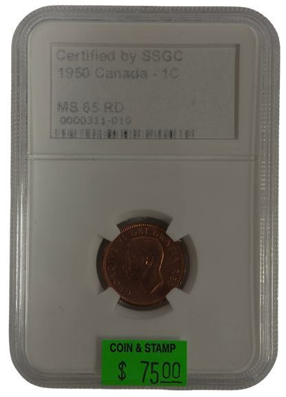1950 1 CENT CANADA – MS 65 RD – GRADED