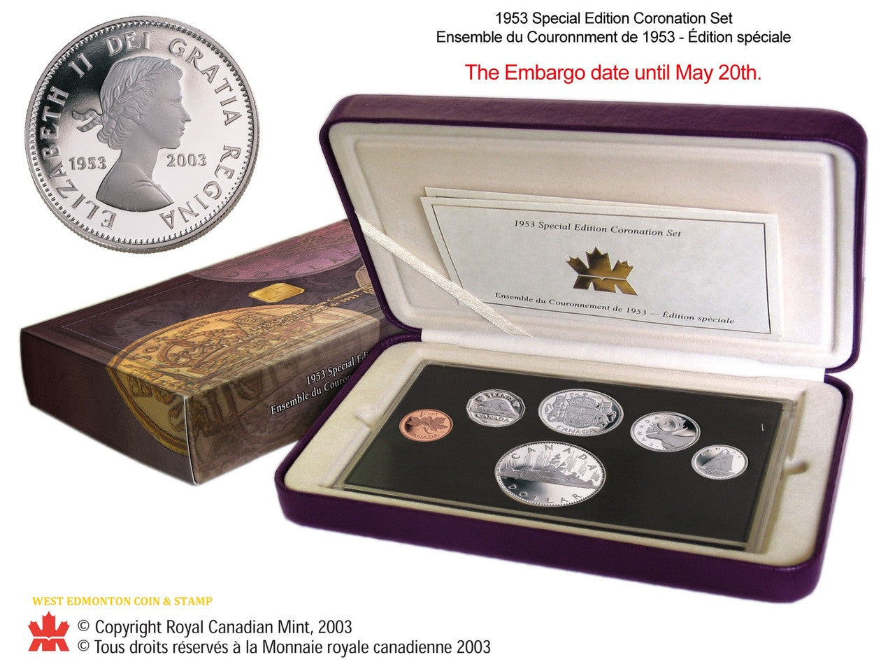 SALE - 2003 50TH ANNIVERSARY 1953 - 2003 SPECIAL EDITION CORONATION SET (NO OUTER BOX)