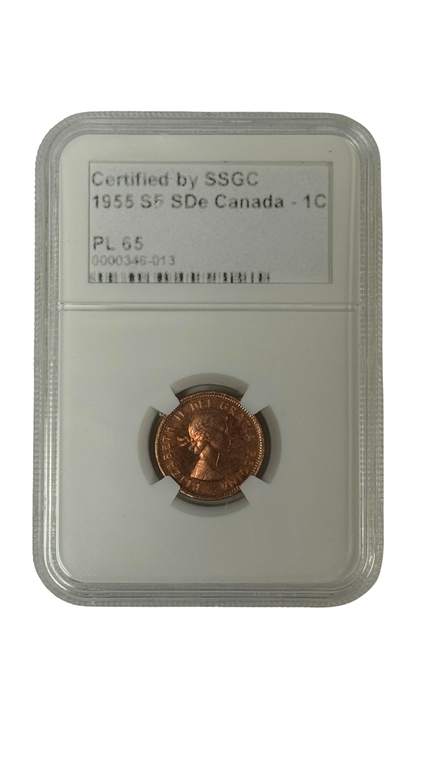 1955 1 CENT CANADA SF SDE – PL 65 – GRADED (346-013)