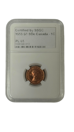 1955 1 CENT CANADA SF SDE – PL 65 – GRADED (346-013)