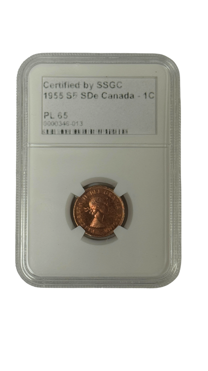 1955 1 CENT CANADA SF SDE – PL 65 – GRADED (346-013)