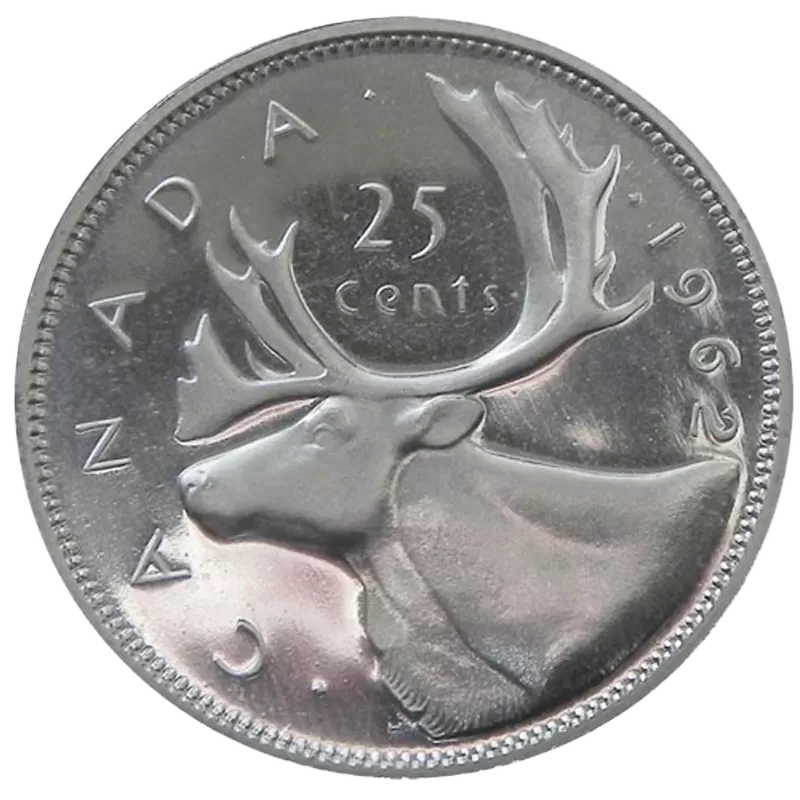 1962 25-CENT CARIBOU SILVER QUARTER ROLL