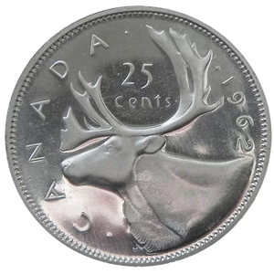 1962 25-CENT CARIBOU SILVER QUARTER ROLL