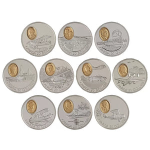1990-1994 $20 AVIATION 10-COIN SET SERIES: POWER FLIGHT FIRST 50 YEARS STERLING SILVER (9oz total)
