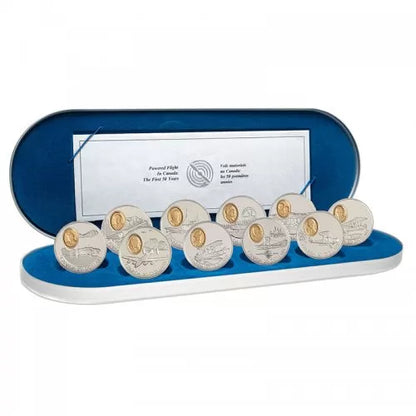 1990-1994 $20 AVIATION 10-COIN SET SERIES: POWER FLIGHT FIRST 50 YEARS STERLING SILVER (9oz total)