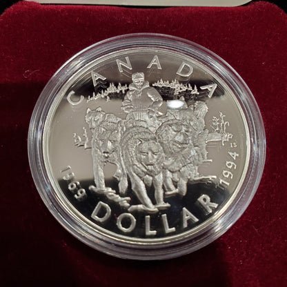 1994 PROOF SILVER DOLLAR - COMMEMORATING THE RCMP NORTHERN DOG TEAM PATROL