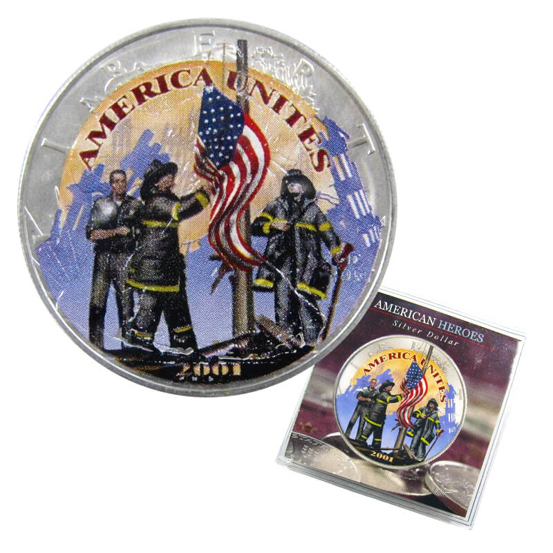 2001 1oz $1 AMERICAN HEROES FINE SILVER COIN