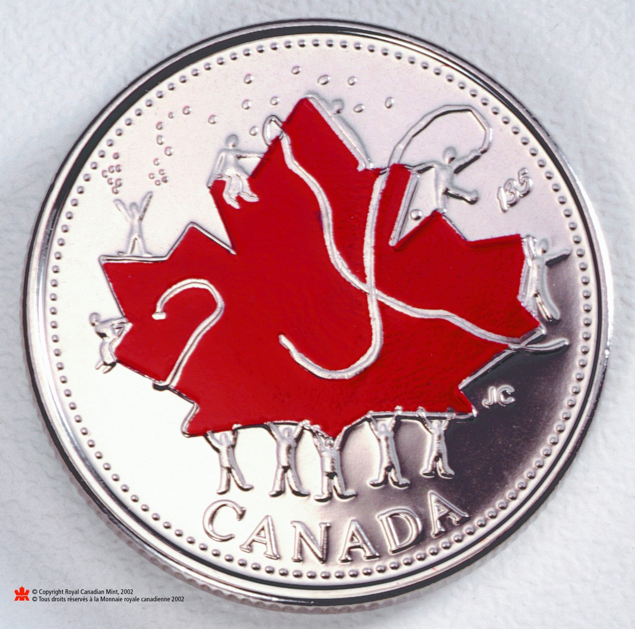 2002 25 CENTS CANADA DAY COLOURED (4TH COIN IN SERIES)