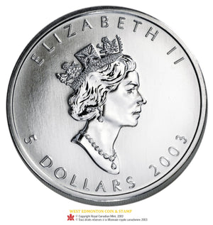 2003 1oz MAPLE LEAF COLOURED FINE SILVER COIN (NO SLEEVE)