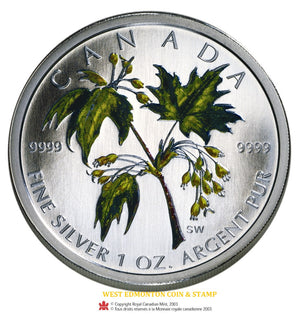 2003 1oz MAPLE LEAF COLOURED FINE SILVER COIN (NO SLEEVE)
