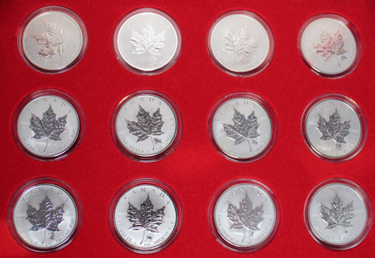 2004 $5 SILVER MAPLE LEAF SET - ZODIAC MARKS (SET OF 12) (12oz total)
