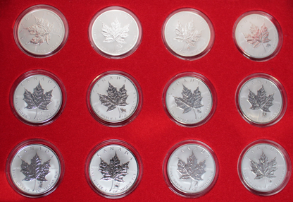 2004 $5 SILVER MAPLE LEAF SET - ZODIAC MARKS (SET OF 12) (12oz total)