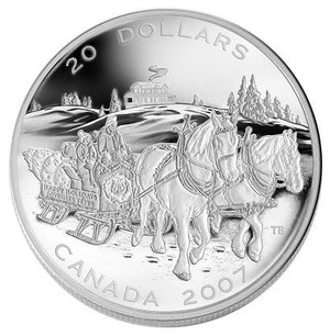 2007 1oz $20 - HOLIDAY SLEIGH RIDE - FINE SILVER COIN