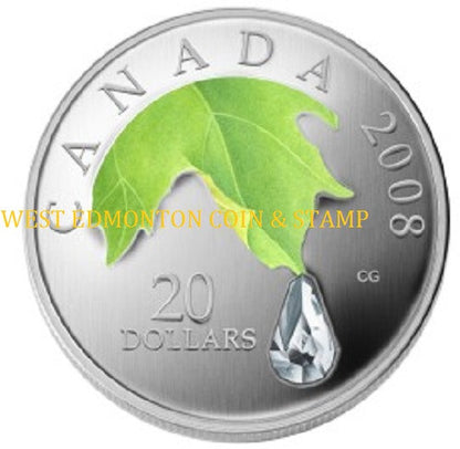 2008 1oz $20 CRYSTAL RAINDROP FINE SILVER COIN