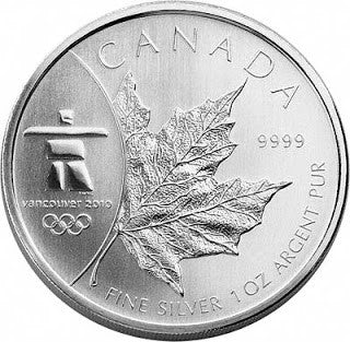 E-TRANSFER ONLY -  1oz. 2008 $5 CANADIAN INUKSHUK OLYMPIC SILVER MAPLE LEAF COIN