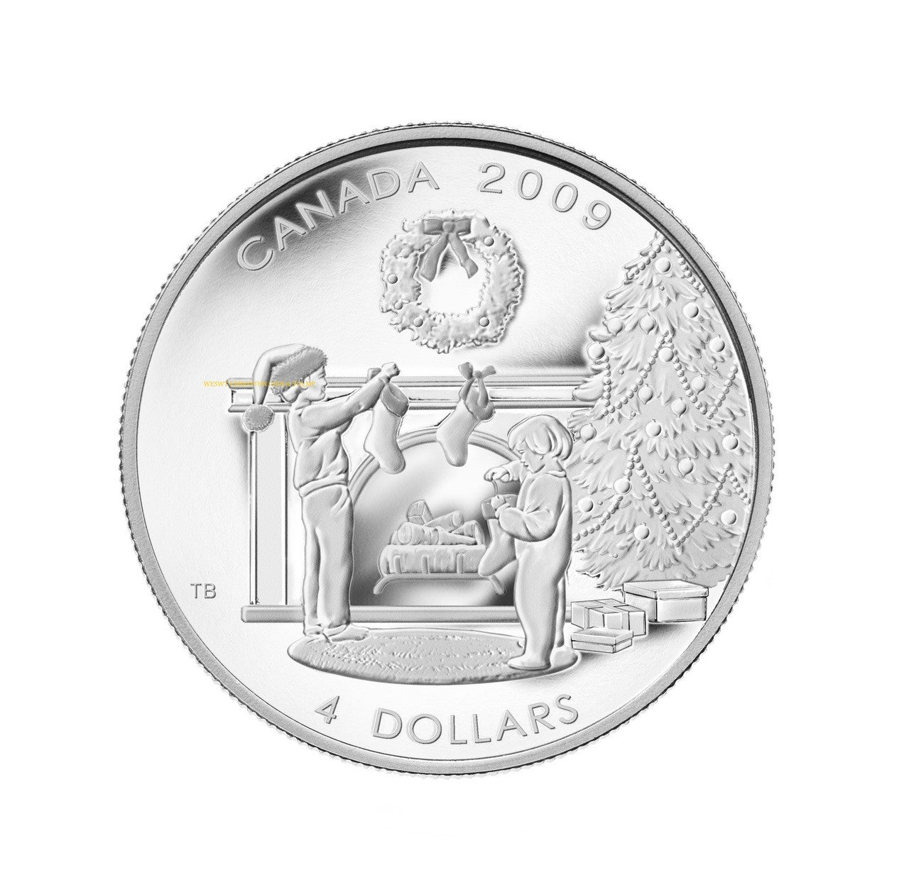 2009 1/2oz $4 HANGING THE STOCKINGS FINE SILVER COIN