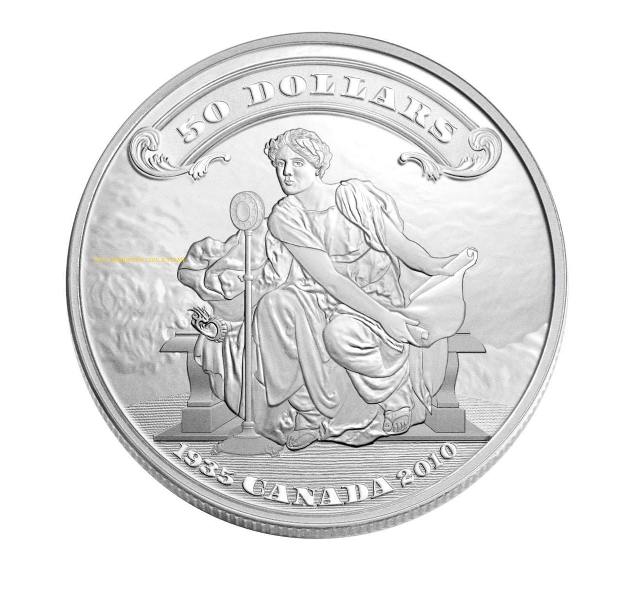 2010 5oz $50 SILVER COIN - 75TH ANNIVERSARY OF THE FIRST BANK NOTES ISSUED BY THE BANK OF CANADA