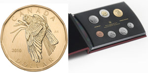 SALE - 2010 7-COIN SPECIMEN SET - NORTHERN HARRIER LOONIE (CRACKED CASE)