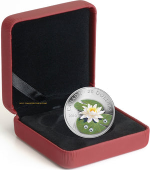 SALE - 2010 1oz $20 WATER LILY WITH SWAROVSKI CRYSTALS FINE SILVER COIN