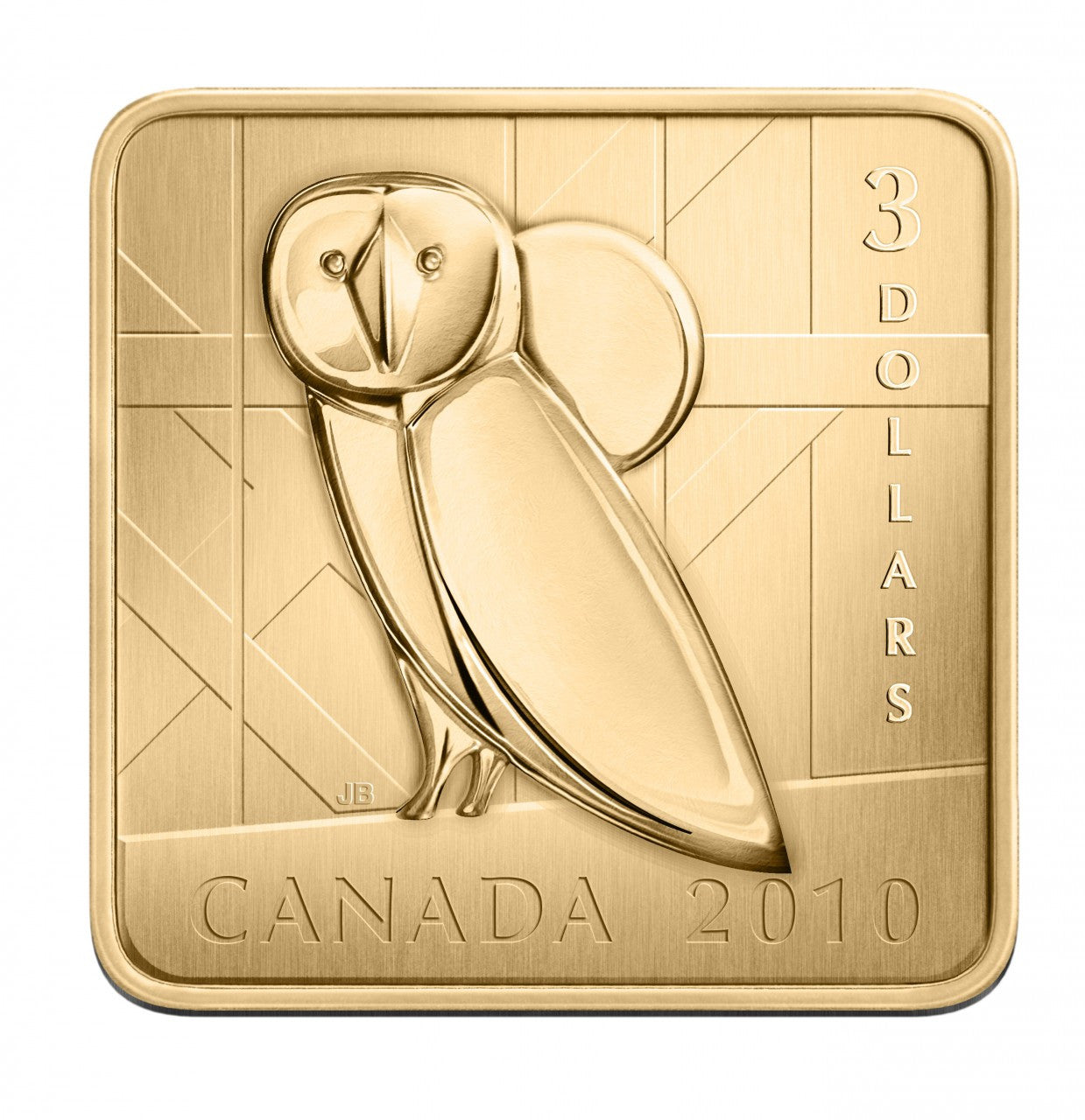 2010 $3 SQUARE SHAPED GOLD PLATED SILVER COIN - BARN OWL WILDLIFE CONSERVATION