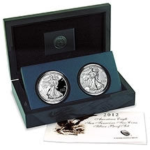 2012 1oz AMERICAN EAGLE SAN FRANCISCO TWO-COIN SET SILVER PRROF SET (OUTER SLEEVE TEAR)