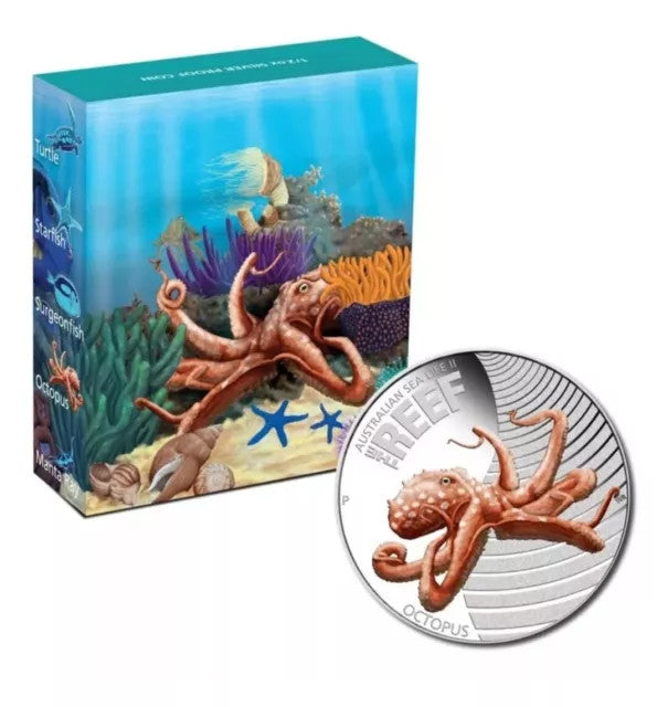 2012 - 50 CENT PURE SILVER COIN AUSTRALIAN SEA LIFE II - THE REEF: OCTOPUS (PERTH MINT)